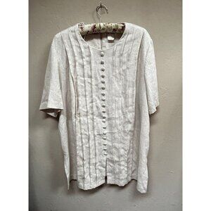 J. W. Treci Women's Button Front Tunic Pleated Top Blouse Short Sleeve 18W Beige